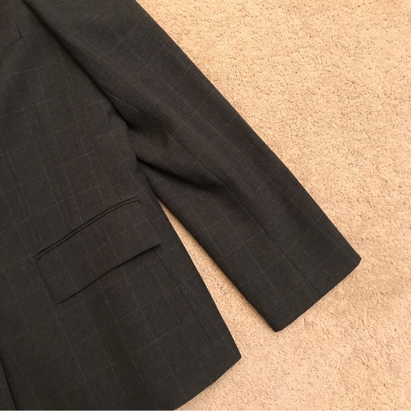 Kasper Womens Dark Grey Blazer Size 12 Large Checker Pinstripe Professional - Picture 7 of 10